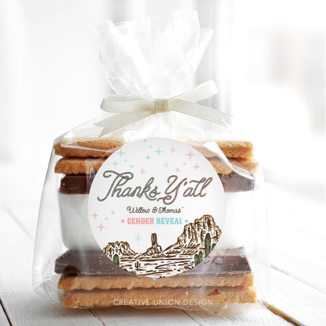 Western Gender Reveal Cowboy oder Cowgirl Runder Aufkleber (Von Creator hochgeladen)