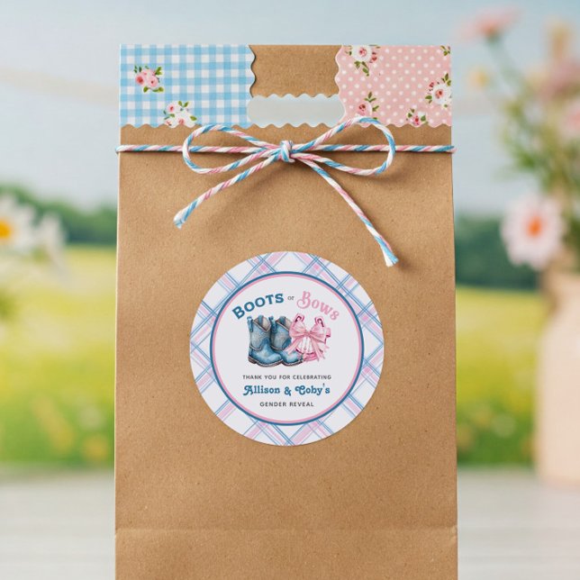 Western-Geschlechtsverkehr bei Booten oder Bows Runder Aufkleber (Boots or Bows Gender Reveal Stickers)