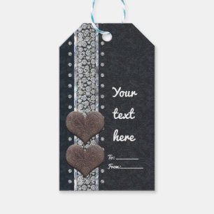Western Glam Black Leather & Diamonds Bling Gefall Geschenkanhänger