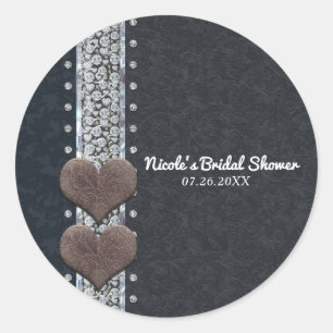 Western Glam Schwarz Leder & Diamanten Bling Gunfa Runder Aufkleber