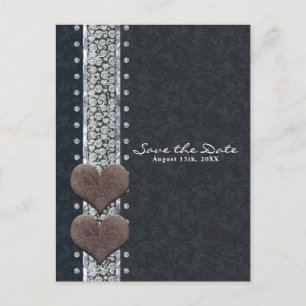 Western Glam Schwarzes Leder & Diamant Save the Da Ankündigungspostkarte
