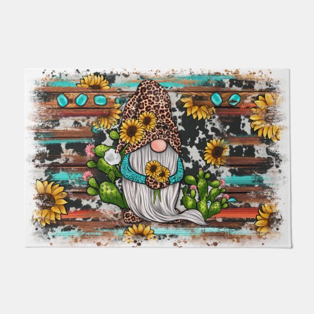 Western Gnome Sonnenblumen Türkis Stones Fußmatte (Vorderseite)