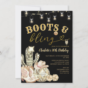Western Gold Boots & Bling Cowgirl Cactus Birthday Einladung