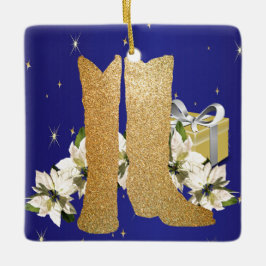 Western Gold Cowboy Boots Weihnachten Keramikornament