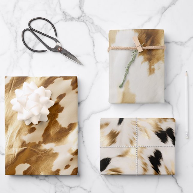 Western Gold Creme Cowhide Geschenkpapier Set (Vorderseite)