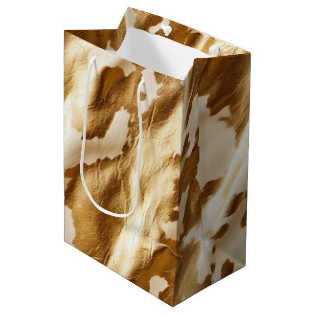 Western Gold Creme Cowhide Mittlere Geschenktüte (Vorderseite Schrägansicht)