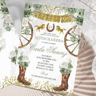 Western Gold und Sage Green Charra 15 Años Einladung