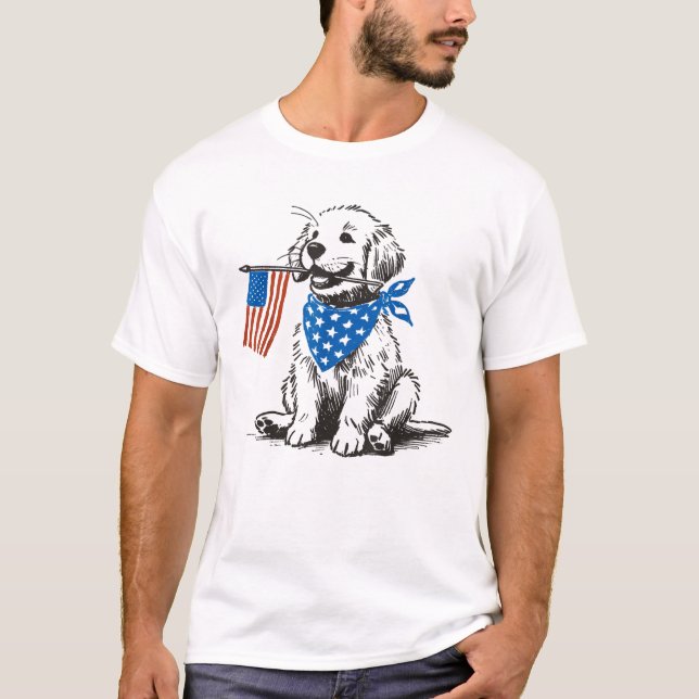 Western Golden Retriever American Flag 4. Juli T-Shirt (Vorderseite)