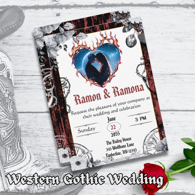 Western Gothic Black and Red Wedding Einladung (Von Creator hochgeladen)