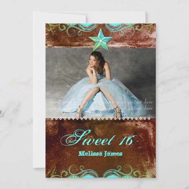 Western Grad Einladung Blauer brauner Star (Vorderseite)