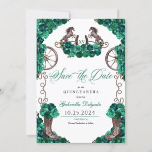 Western Green Charro Save the Date Quinceañera Einladung