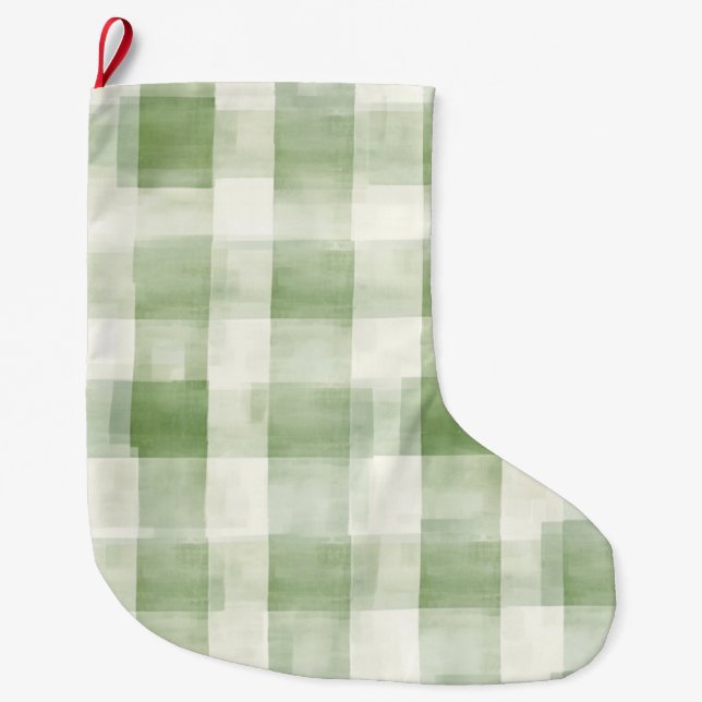 Western Green Cream Plaid Stripes Country   Großer Weihnachtsstrumpf (Vorderseite)