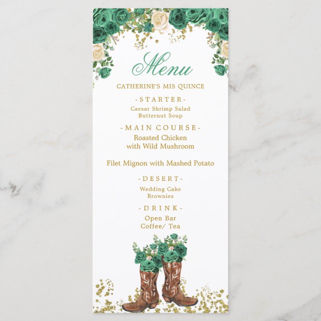 Western Green Hunter Charra Mis Quince Menü Menükarte (Vorderseite)