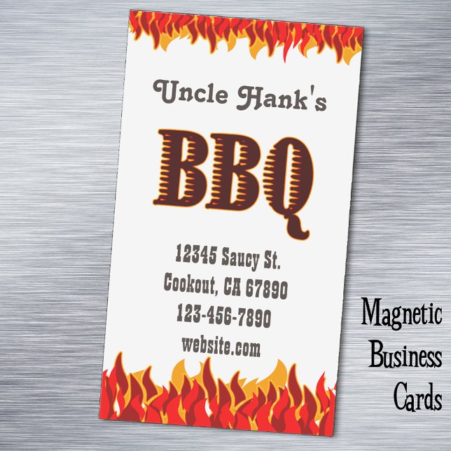Western GRILLEN Restaurant Custom Magnetkarte Magnetische Visitenkarte (Red Flames Western BBQ  custom magnetic business card)