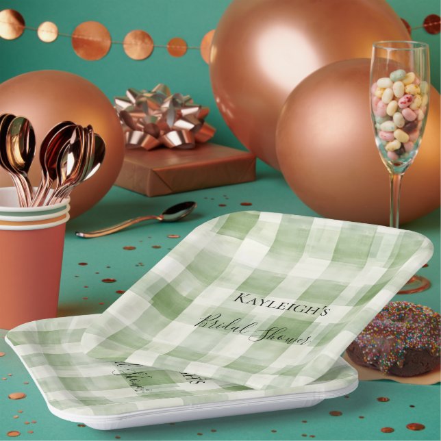 Western Grüne Creme Kariert Streifen Brautparty Pappteller (Multi)