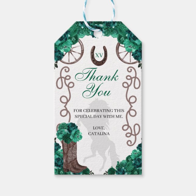 Western Grüne Rose Ranchero Quinceanera Geschenkar Geschenkanhänger (Vorderseite)