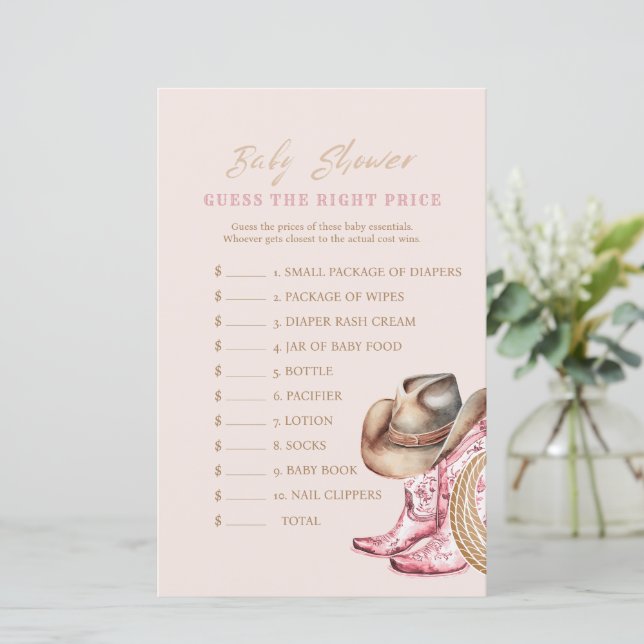  Western Guess the Price Baby Shower Game card (Stehend Vorderseite)