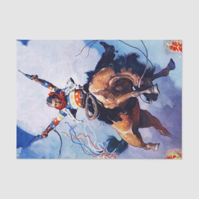 Western "Guns Ablazing" Kunst von NC Wyeth Seidenpapier (Vorderseite)