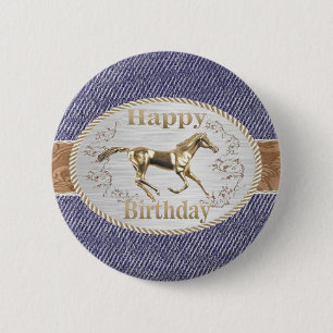 Western Gürtel und Schnalle auf Denim Happy Birthd Button