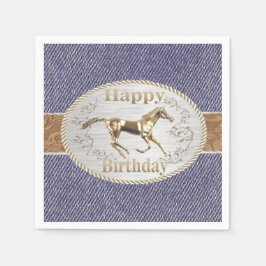 Western Gürtel und Schnalle auf Denim Happy Birthd Serviette