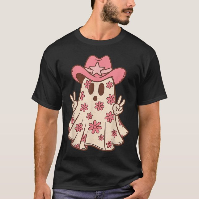 Western Halloween Cowboy Cowgirl Ghost Boo Pink T-Shirt (Vorderseite)