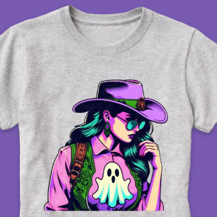 Western Halloween Cowgirl mit Ghost Pop Art Shirt