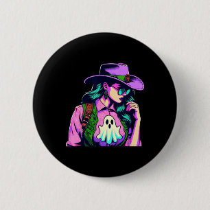 Western Halloween Cowgirl mit Pop Art Button
