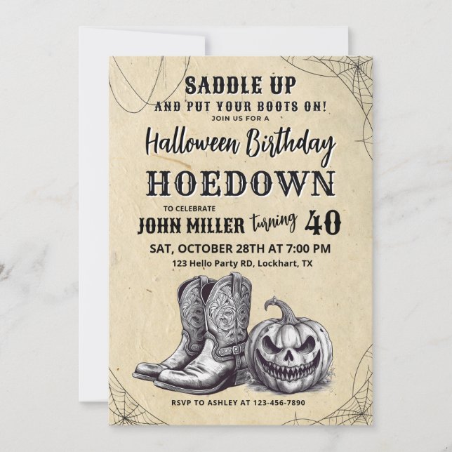 Western Halloween Hoedown, Cowboy Einladung (Vorderseite)