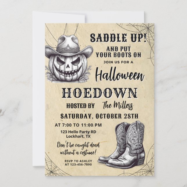 Western Halloween Hoedown Party, Spooky Cowboy Einladung (Vorderseite)