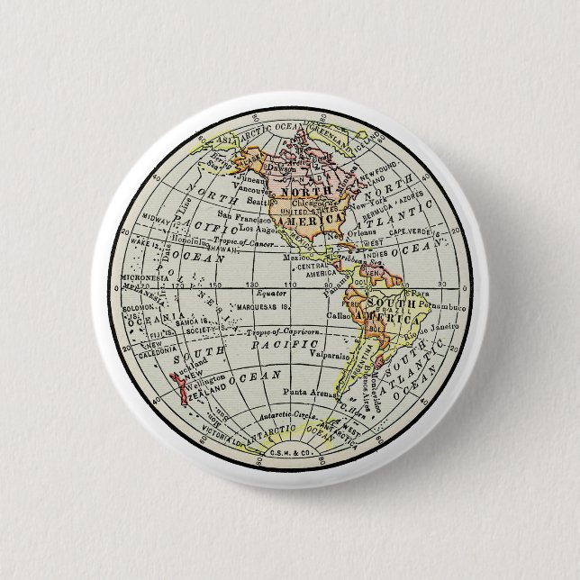 Western Hemisphäre Map Globe Travel Button (Vorderseite)