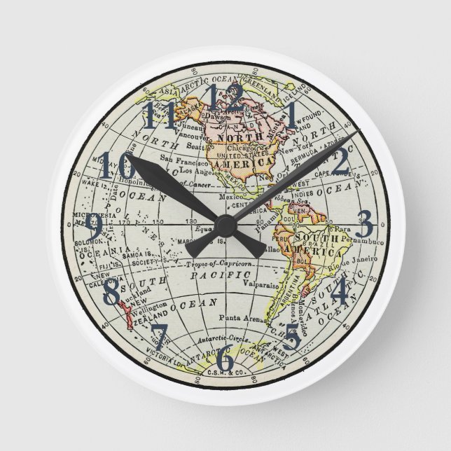 Western Hemisphäre Map Globe Travel Runde Wanduhr (Vorderseite)