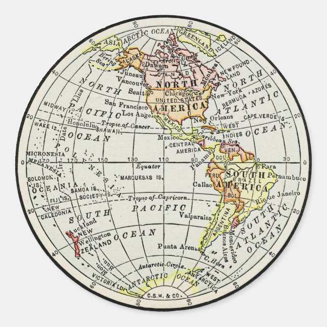 Western Hemisphäre Map Globe Travel Runder Aufkleber (Vorderseite)