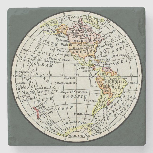 Western Hemisphäre Map Globe Travel Steinuntersetzer (Vorderseite)