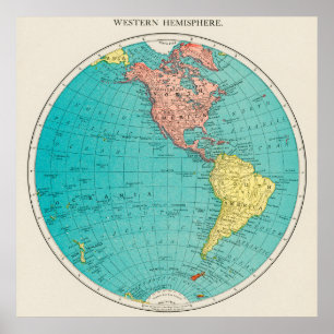 Western Hemisphäre World Atlas Karte Poster
