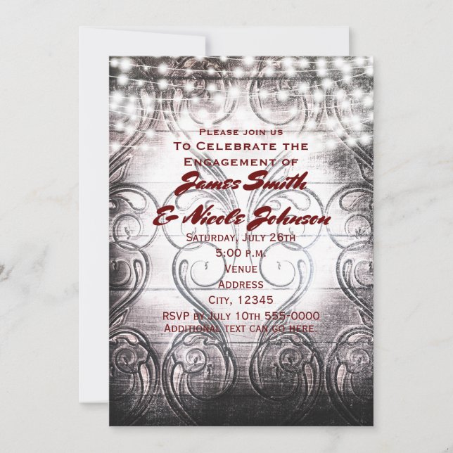 Western Herz geschnitzt Vintag Weißholz Einladung (Vorderseite)