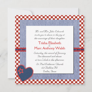 Western Herz und Karo Hochzeit Einladung