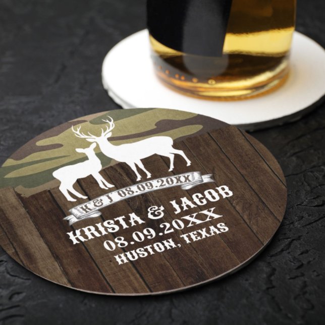 Western Hirsch Die Jagd ist über der Gastgeschenk  Runder Pappuntersetzer (Western Deer The Hunt Is Over Wedding Favor Round Paper Coaster)