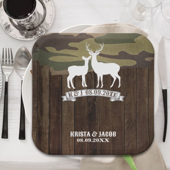 Western Hirsch die Jagd ist vorbei Hochzeit Pappteller (Western Deer The Hunt Is Over Wedding Paper Plates)