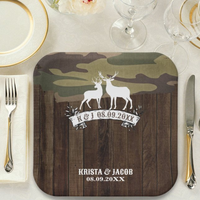 Western Hirsch die Jagd ist vorbei Hochzeit Pappteller (Western Deer The Hunt Is Over Wedding Paper Plates)
