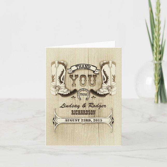 Western Hochzeit Cowboy Schuhe Dankeschön Karten (Vorderseite)
