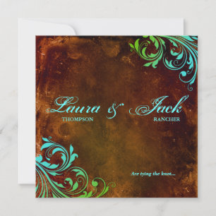 Western Hochzeit Einladung Vintag Brown Blue