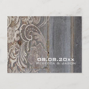 Western-Hochzeit mit Holzspitze Save the Date Ankündigungspostkarte