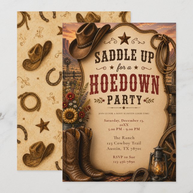 Western Hoedown-Party Einladung (Vorne/Hinten)