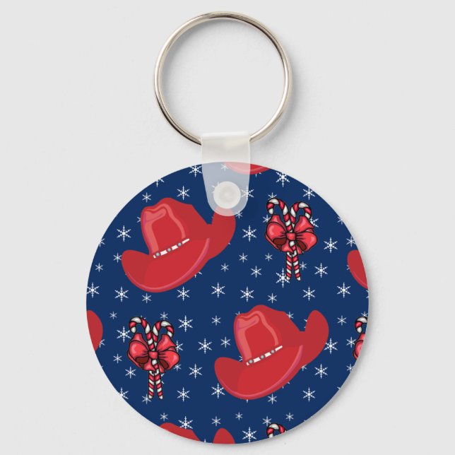 Western Holiday Cowboy Hats und Candy Canes Schlüsselanhänger (Vorderseite)