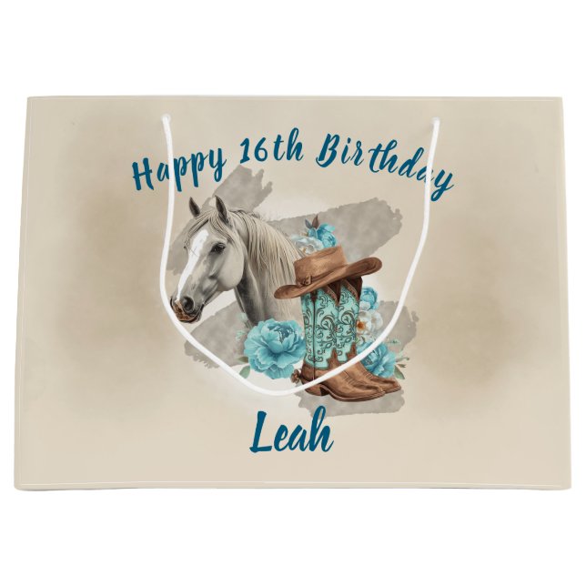 Western Horse Birthday Gift Bag –  Große Geschenktüte (Vorderseite)