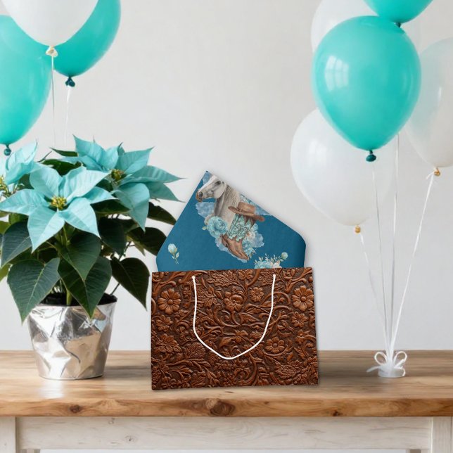 Western Horse Birthday Gift Bag – Tooled Leather Große Geschenktüte (Von Creator hochgeladen)