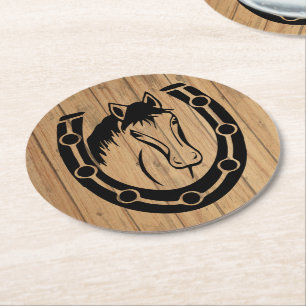 Western Horse Country Hochzeit Hufeisen Holz Runder Pappuntersetzer