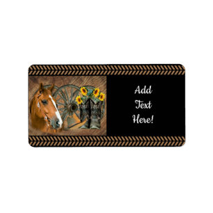 Western Horse Cowboy Boots Cowboy Hat Wagon Wheel Adressaufkleber