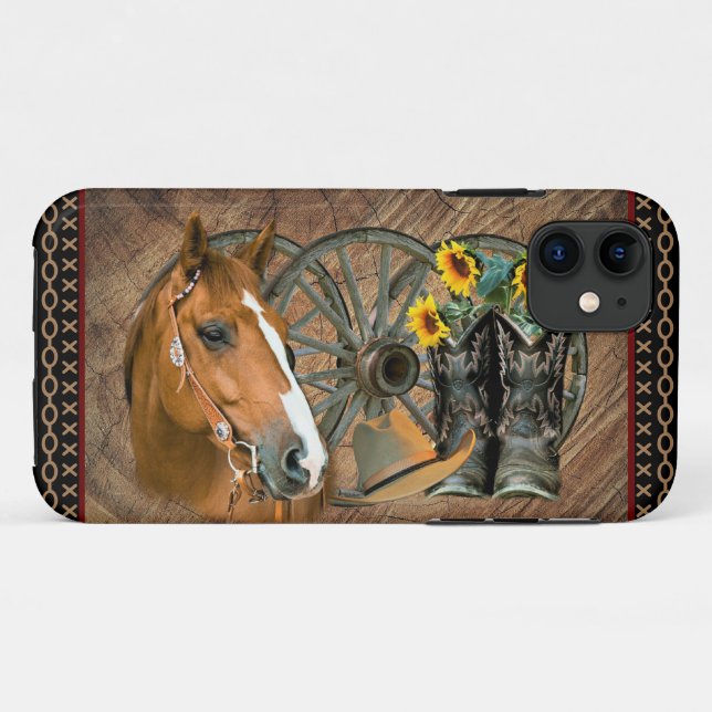 Western Horse Cowboy Boots Cowboy Hat Wagon Wheel  Case-Mate iPhone Hülle (Rückseite (Horizontal))