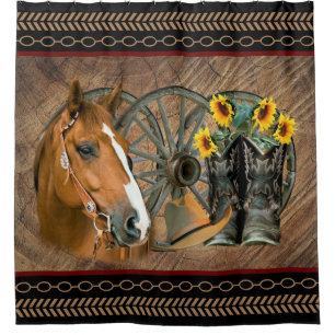 Western Horse Cowboy Boots Cowboy Hat Wagon Wheel Duschvorhang